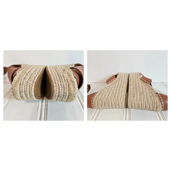 Tory Burch Selby 105 Wedge Espadrille Sandals 6.5 Leather Platform Logo Buckle - Picture 9 of 14